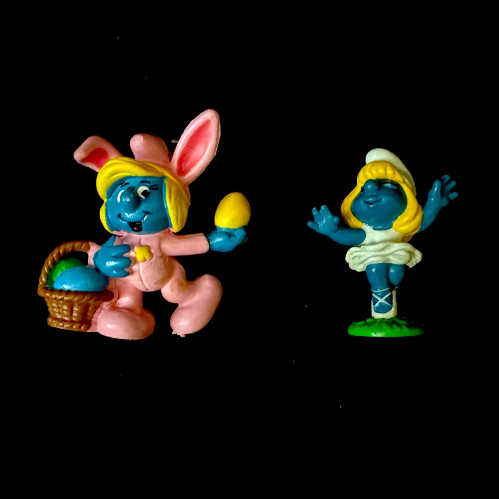 Set of Two Vintage Smurfs Figures - Smurfette Ballerina & Easter Bunny